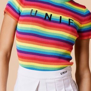 UNIF RARE Rainbow Striped Mock-neck top